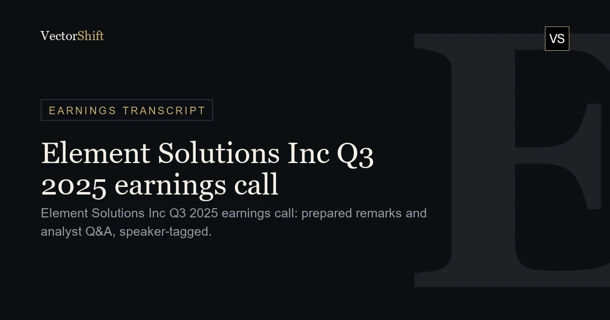 Element Solutions Inc. Q3 2025 earnings call