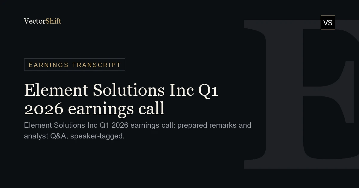 Element Solutions Inc. Q1 2026 earnings call