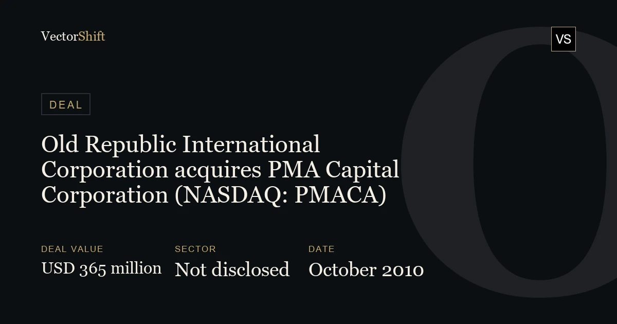 Old Republic International Corporation acquires PMA Capital Corporation (NASDAQ: PMACA) (2010)