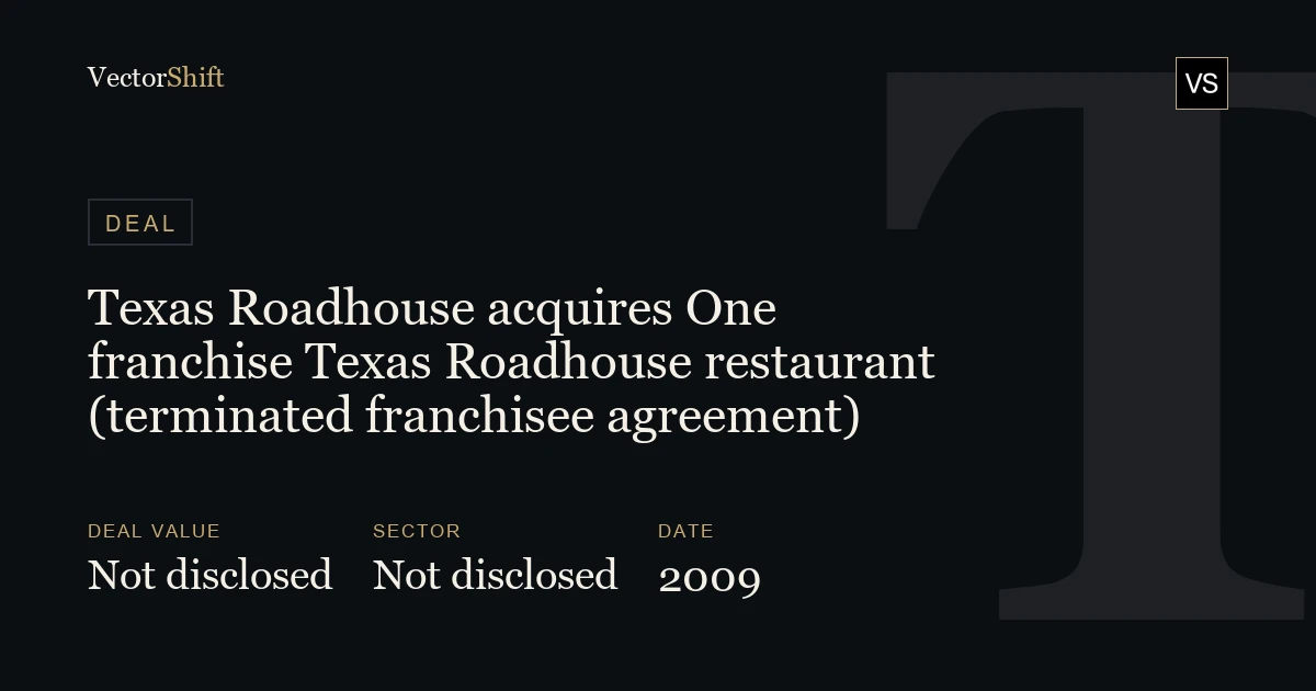 Texas Roadhouse acquires One franchise Texas Roadhouse restaurant (terminated franchisee agreement) (2009)