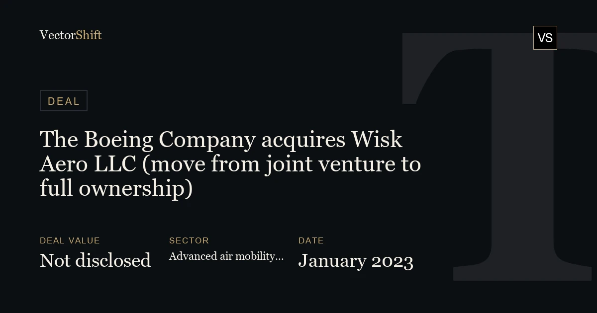 The Boeing Company acquires Wisk Aero LLC (move from joint venture to full ownership) (2023)
